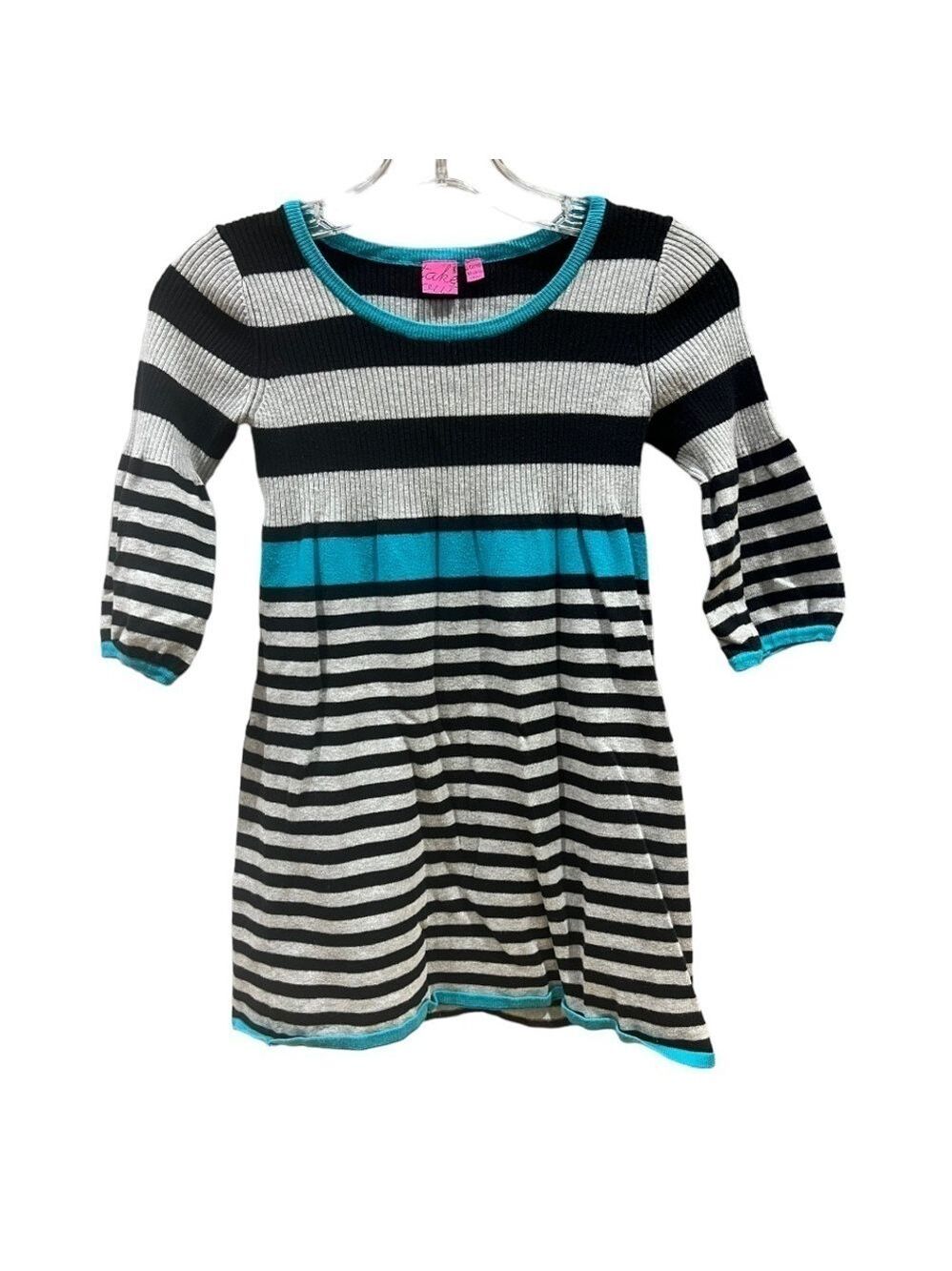 Takeout Striped Sweater Dress Black Gray Blue Large